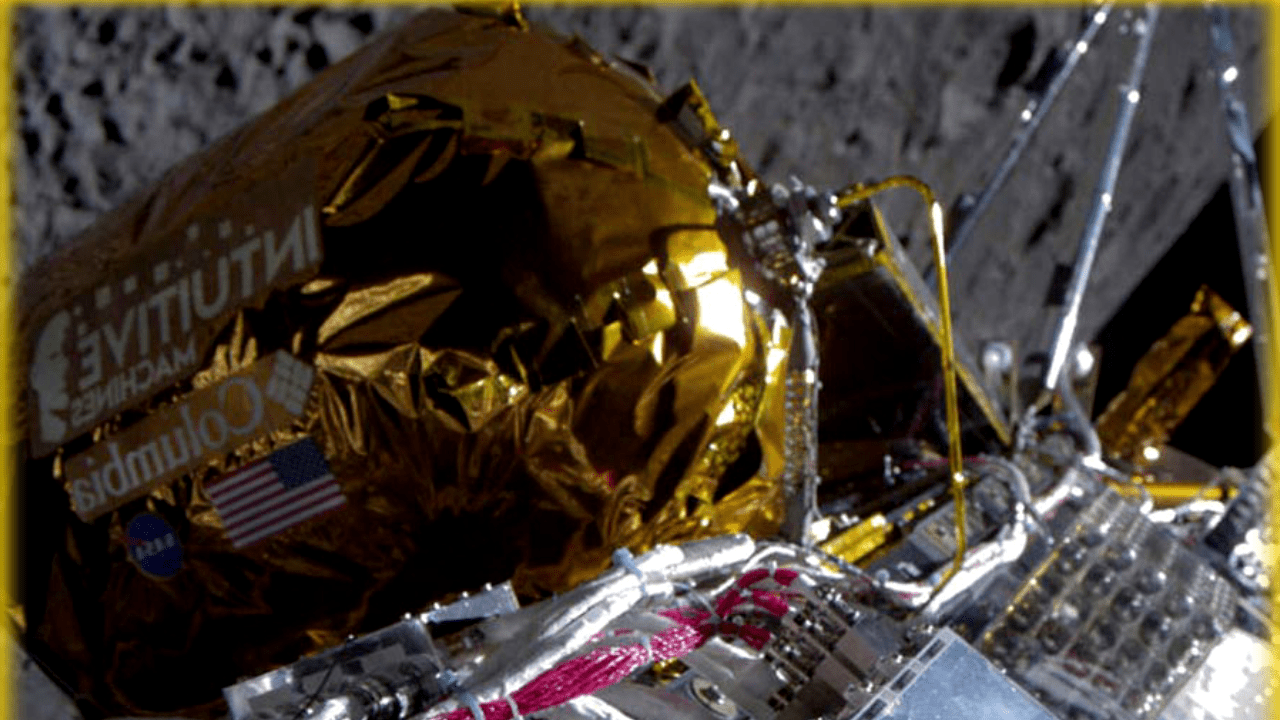 The American lander is resting after 'stumbling' on a rock while landing on the moon