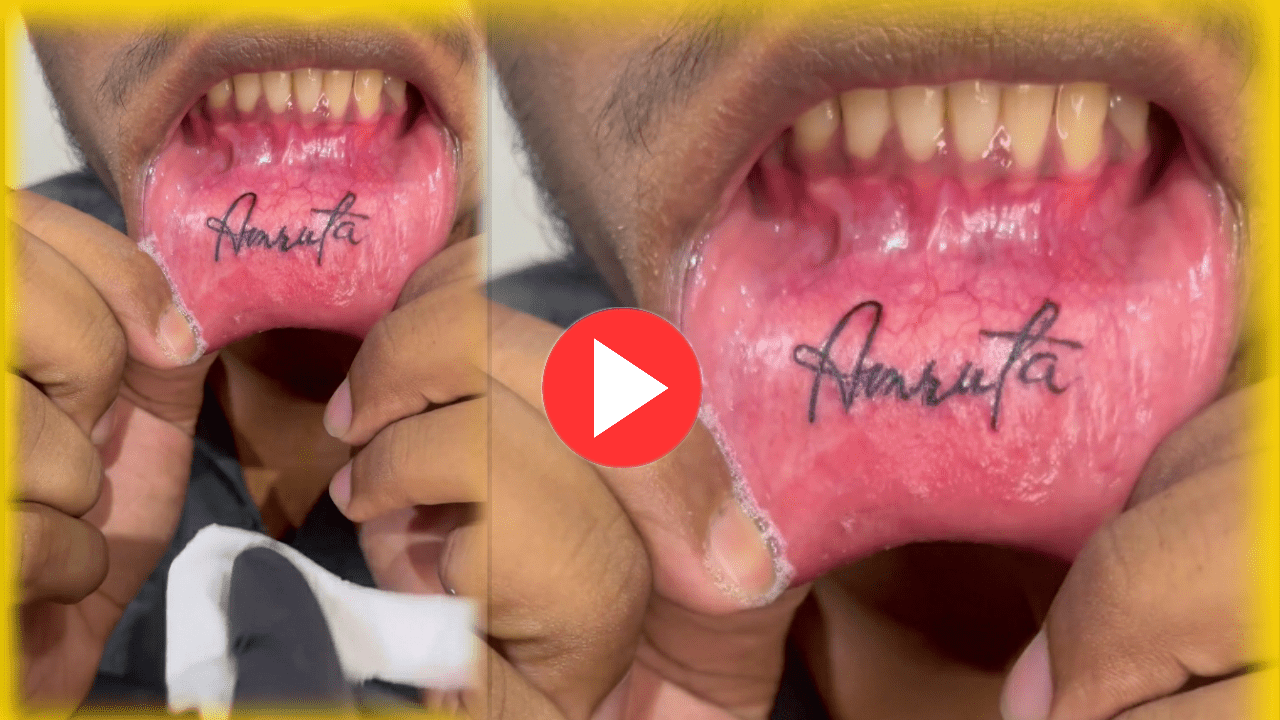 Lover's name tattoo on the lips! The video went viral