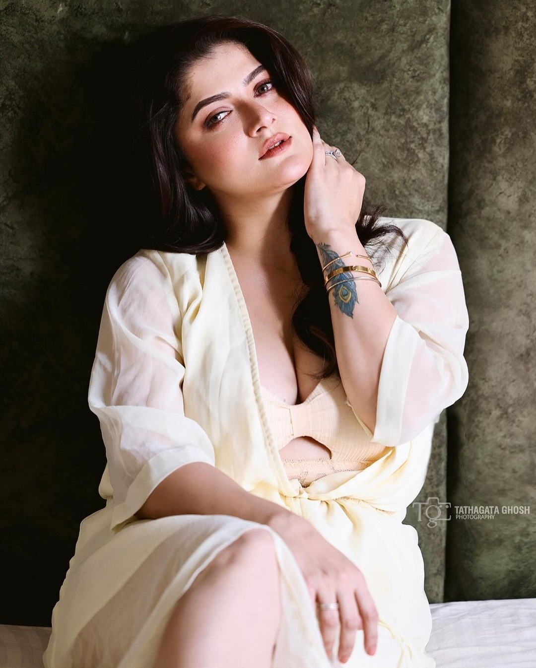 Srabanti Chatterjee in hot pose in white dress