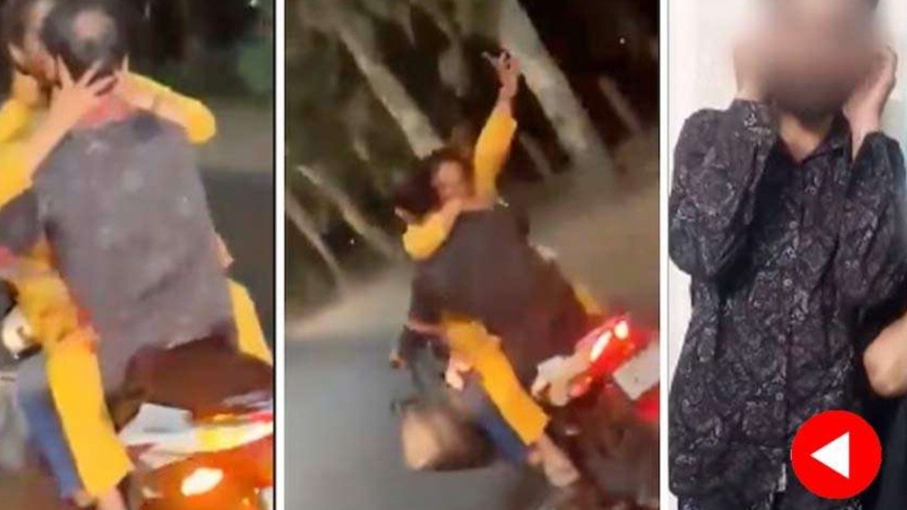 'Romance' on the moving bike! After being arrested, he asked for forgiveness