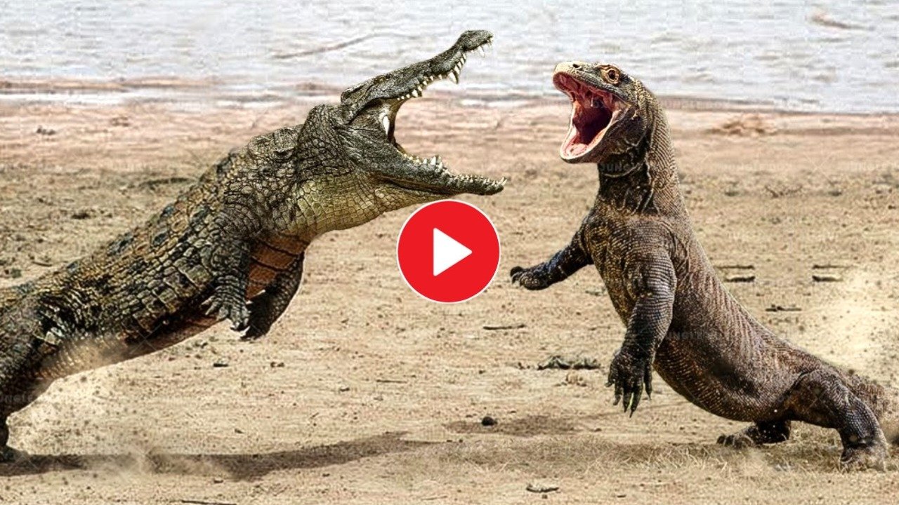 Viral Video: Giant lizard jumped on the crocodile!