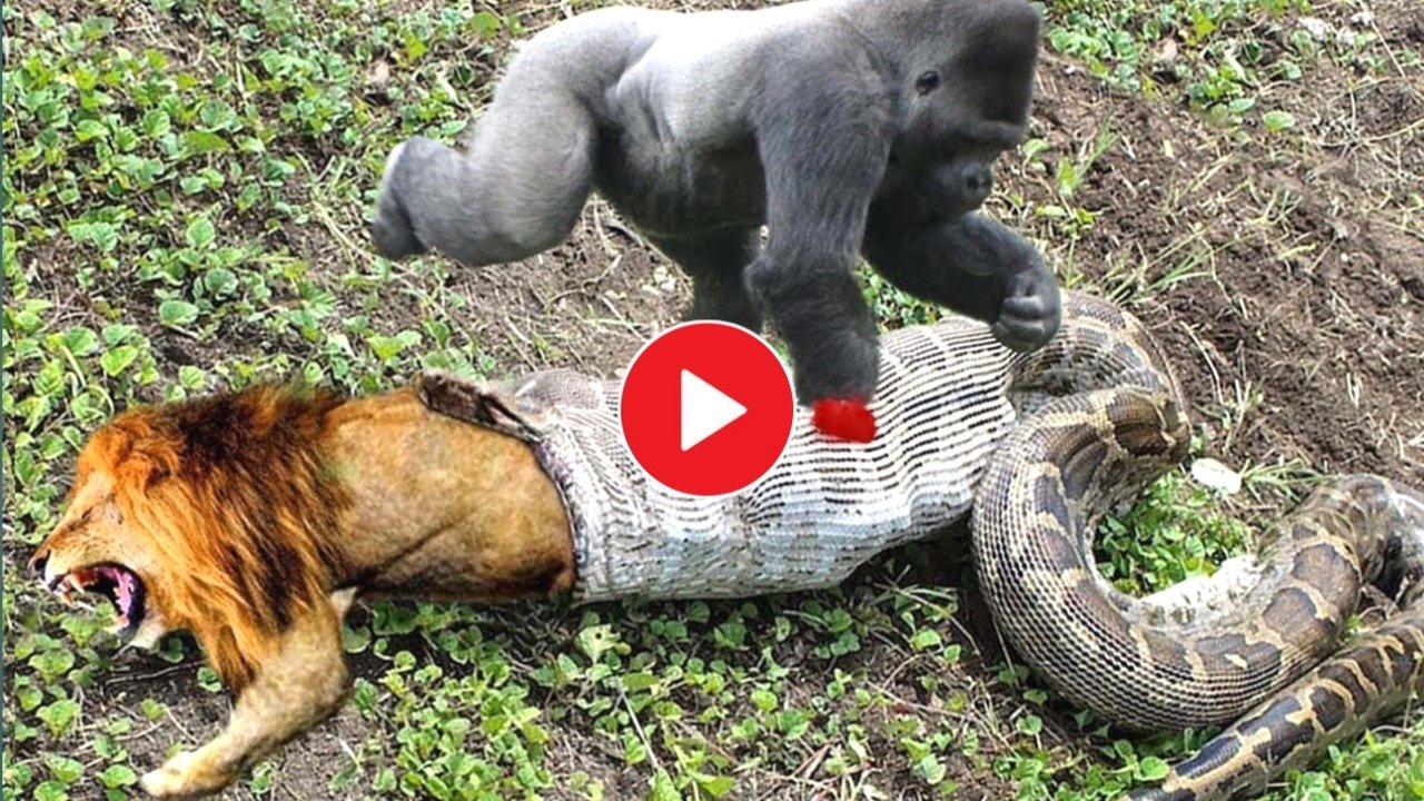 Viral Video: The gorilla saved the life of the lion from the mouth of the python