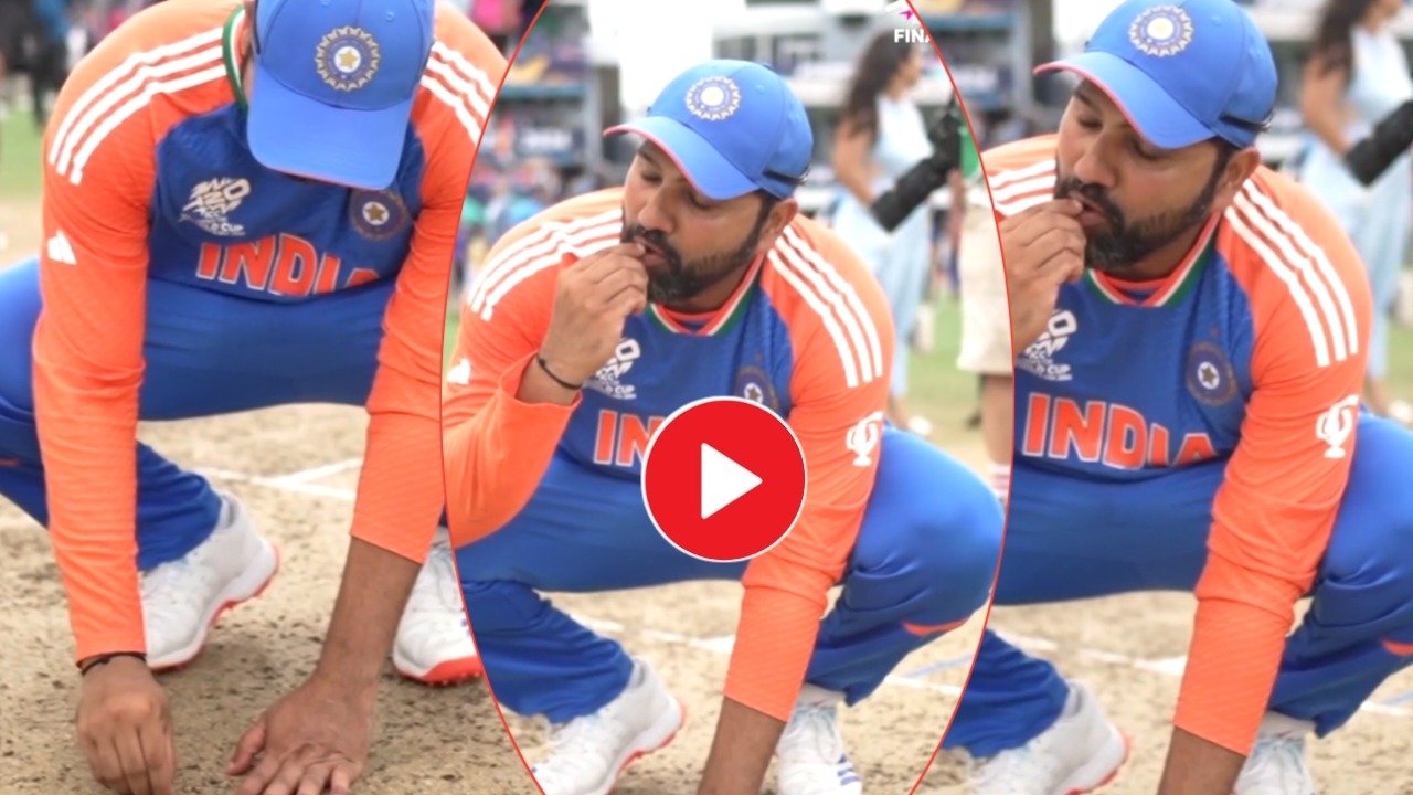 Viral Video: Rohit Sharma celebrates winning the World Cup by eating sand from the pitch