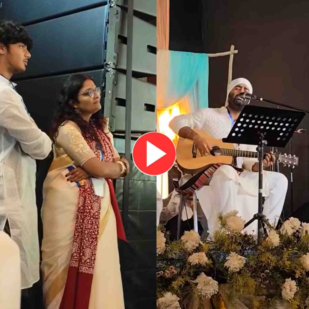 মঞ্চে গান গাইছেন সকলের প্ৰিয় অরিজিৎ সিং, স্টেজের একধারে দাঁড়িয়ে বউ কোয়েল ও বড় ছেলে, ভাইরাল ভিডিয়ো