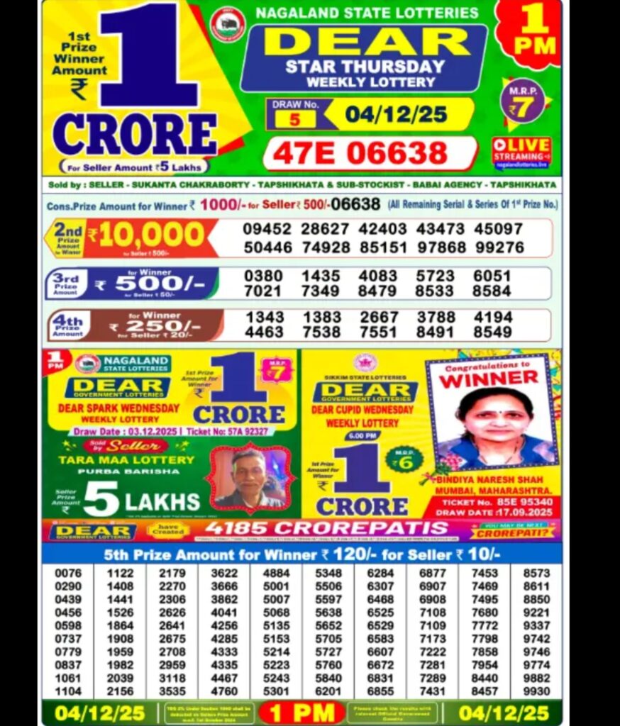 Lottery sambad Result 04/12/2025 (1:00 PM)