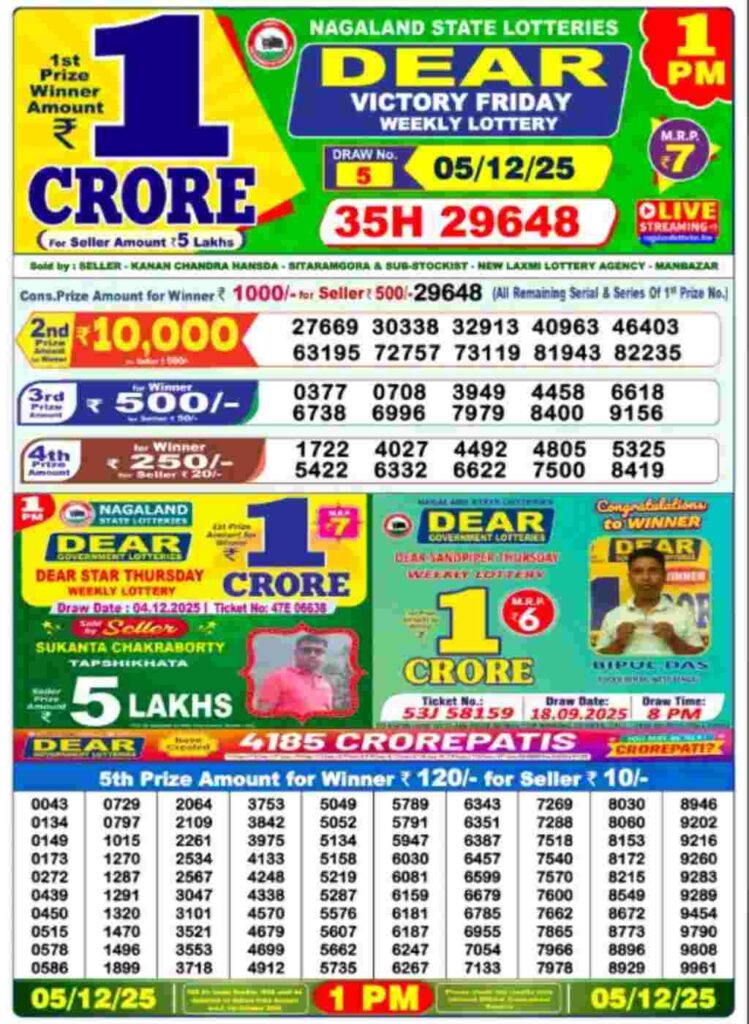 Lottery Sambad Result 05/12/2025 (1:00 PM)
