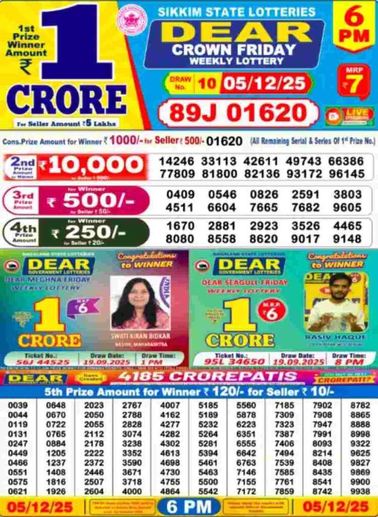 Lottery sambad result 05/12/2025 (6:00 PM)