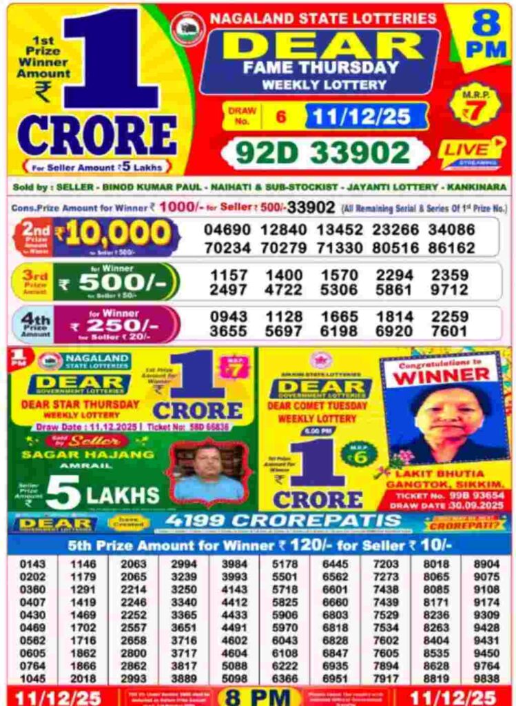 Lottery Sambad Result 11/12/2025 (8:00 PM)
