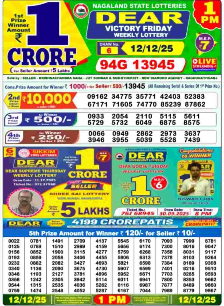 Lottery sambad result 11/12/2025 (1:00 PM)