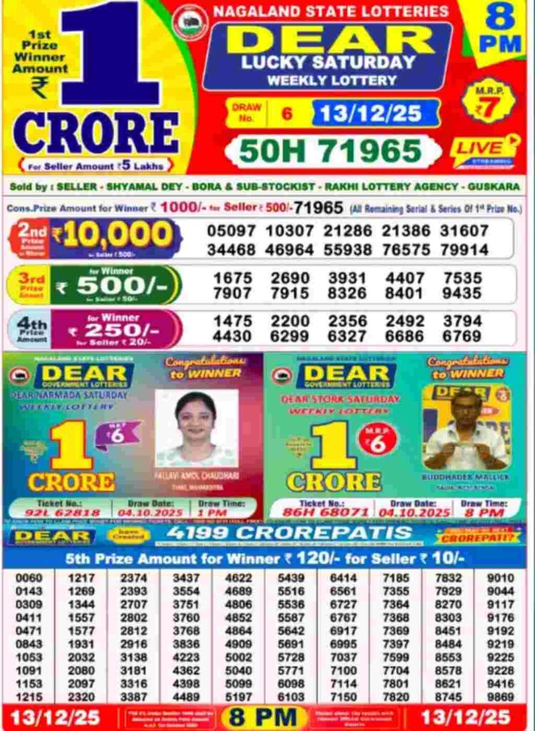 Lottery Sambad Result 13/12/2025 (8:00 PM)