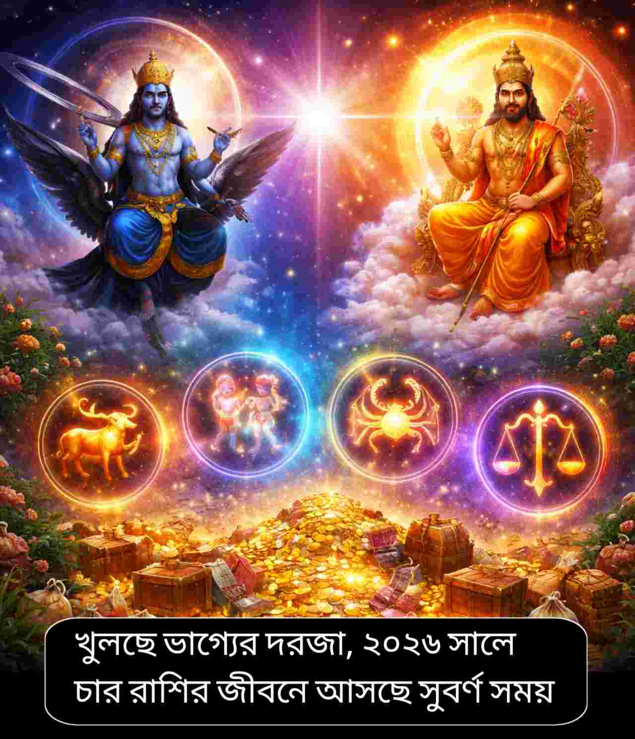 শনি–বৃহস্পতির বিরল মহাযোগে খুলছে ভাগ্যের দরজা, ২০২৬ সালে চার রাশির জীবনে আসছে সুবর্ণ সময়