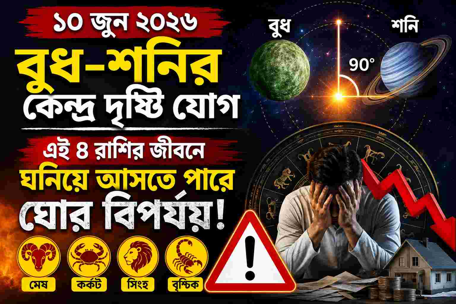 ১০ জুন বুধ-শনির কেন্দ্র দৃষ্টি যোগ: এই ৪ রাশির জীবনে বাড়তে পারে আর্থিক ও পারিবারিক সংকট