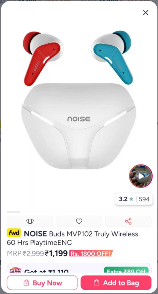Noise Buds MVP102 Truly Wireless 60 Hrs PlaytimeENC