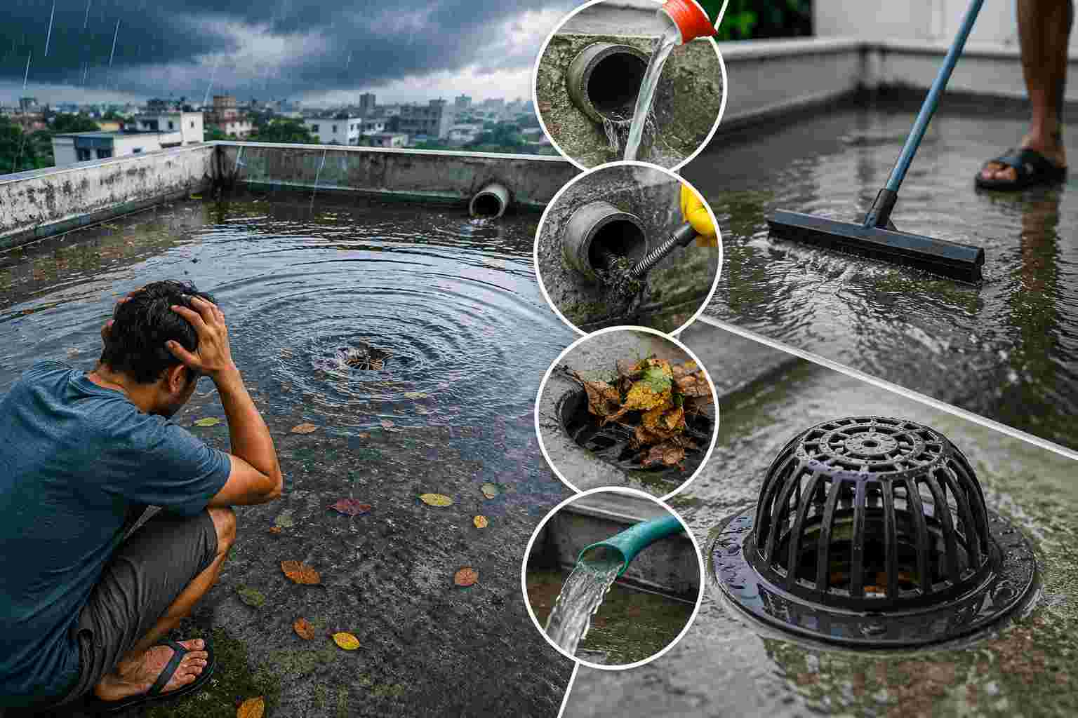 বর্ষায় ছাদে জল জমছে? ড্রেনেজ পাইপ পরিষ্কারের ৫ কার্যকর উপায়