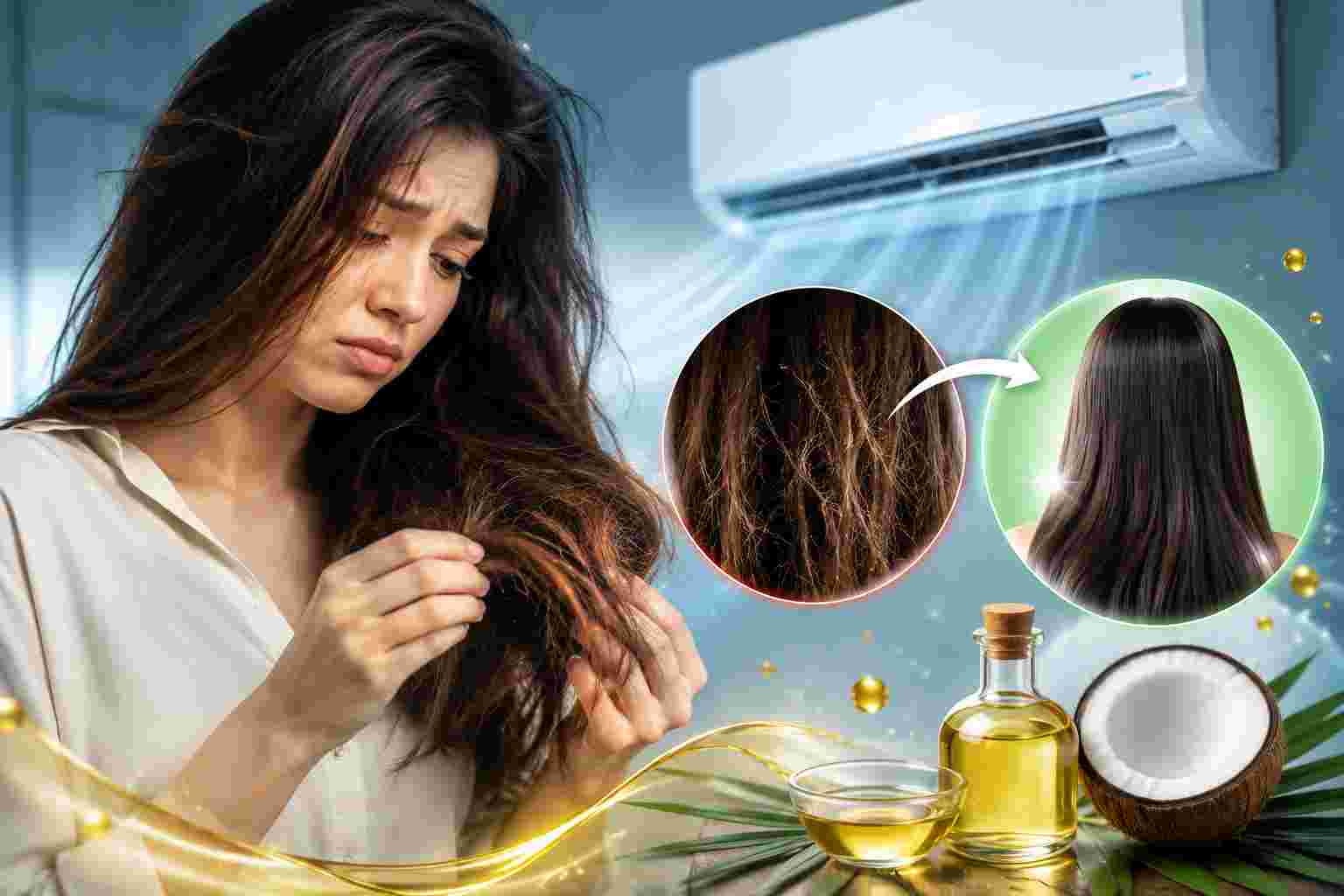 Lifestyle: এসির ঠান্ডা হাওয়ায় চুলেরও ক্ষতি! শুষ্কতা, চুল পড়া ও ডগা ফাটার হাত থেকে বাঁচবেন কীভাবে?