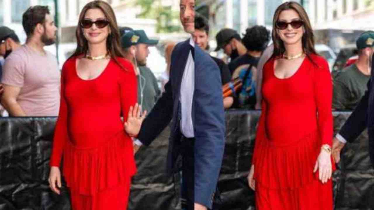 Anne Hathaway: লাল পোশাকে নজর কাড়লেন অন্তঃসত্ত্বা অ্যানি!