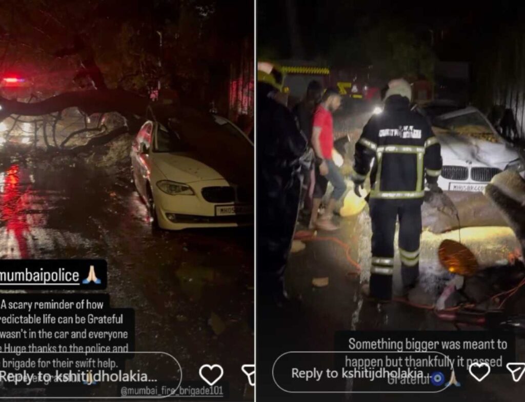 ক্ষিতিজ ঢোলাকিয়ার পার্ক করে রাখা গাড়ির উপর আচমকাই একটি বড় গাছ ভেঙে পড়ে