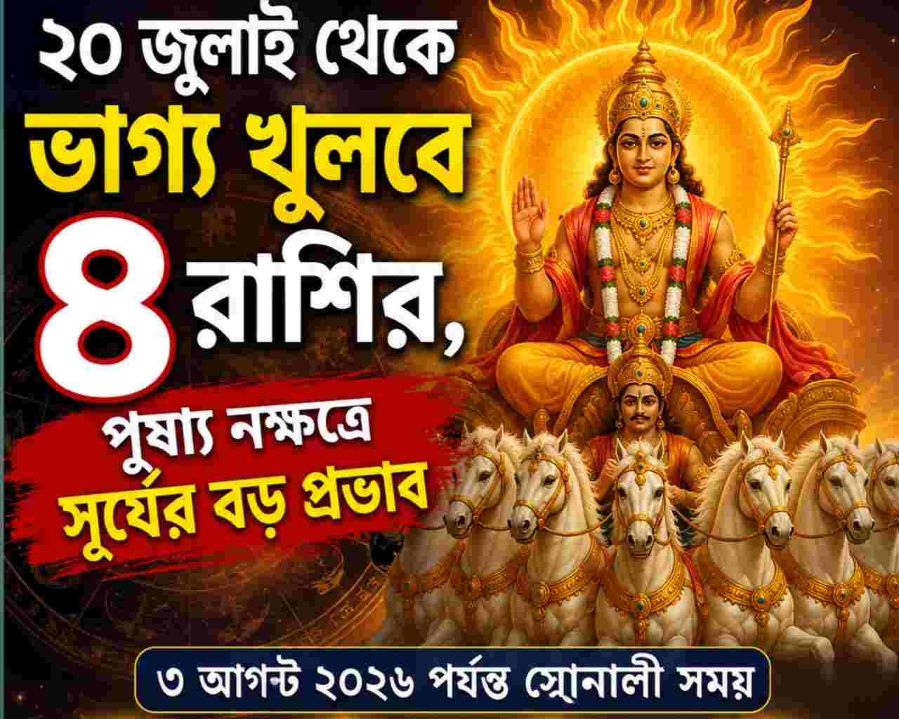 ২০ জুলাই থেকে ভাগ্য খুলবে ৪ রাশির, পুষ্যা নক্ষত্রে সূর্যের বড় প্রভাব
