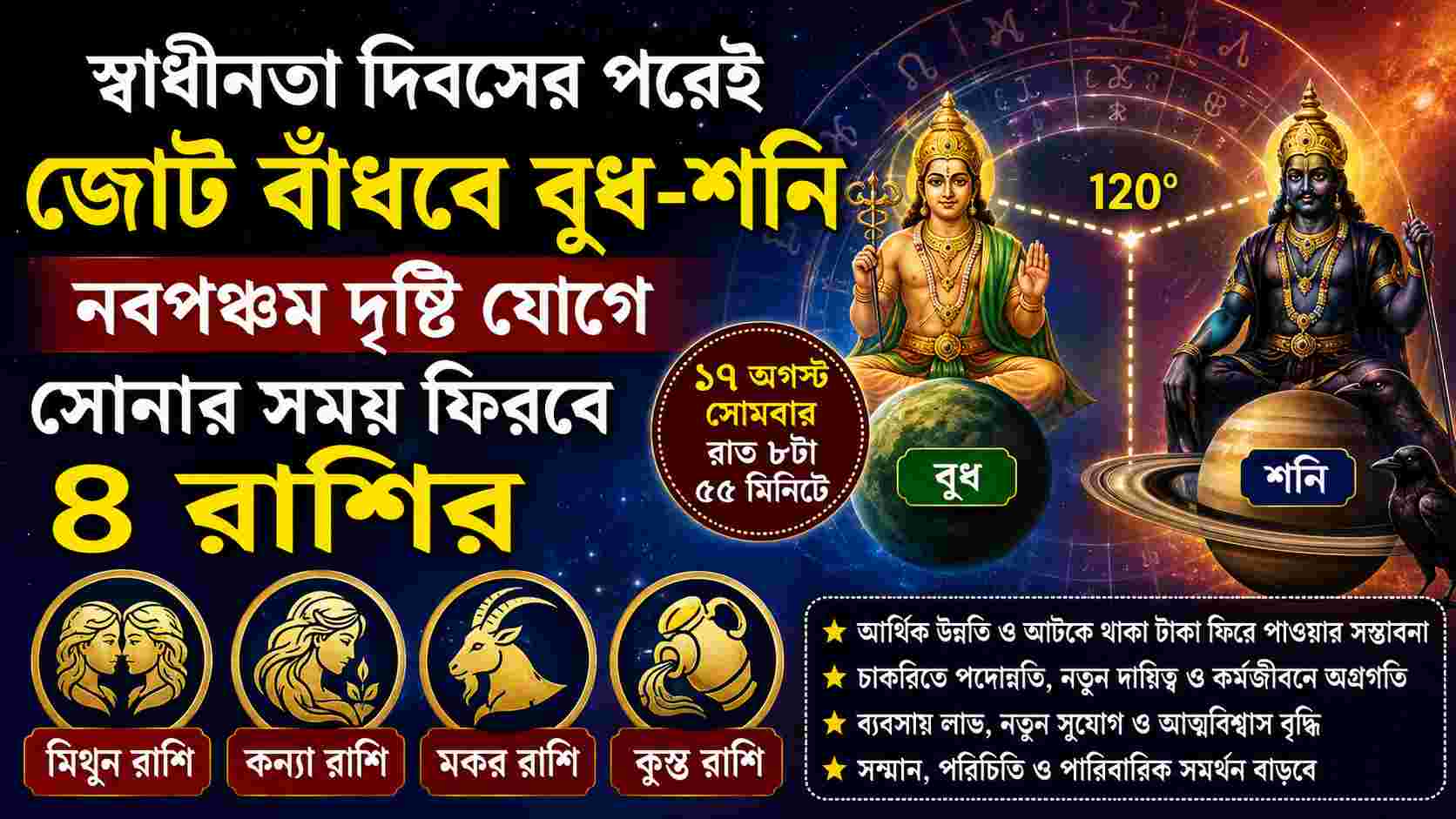 বুধ-শনির নবপঞ্চম যোগে সোনার সময় ফিরবে কোন ৪ রাশির?