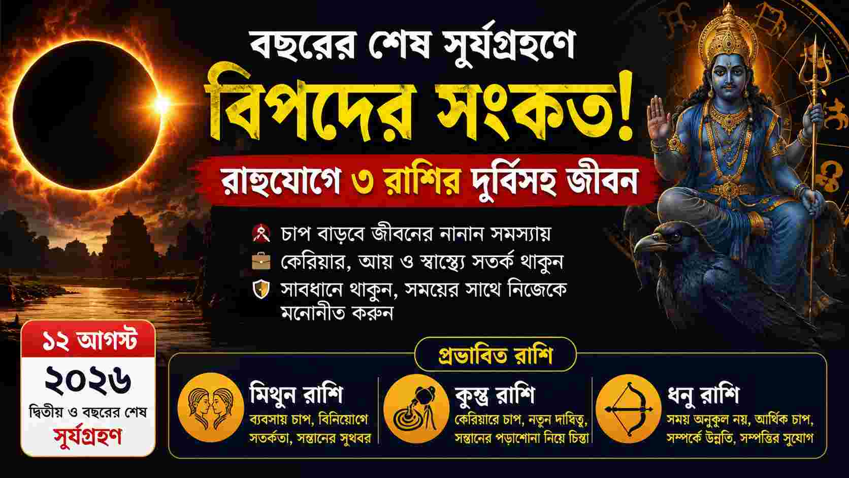 Surya Grahan 2026: বছরের শেষ সূর্যগ্রহণে সতর্ক ৩ রাশি, রাহুযোগে বাড়তে পারে জীবনের নানা সমস্যা