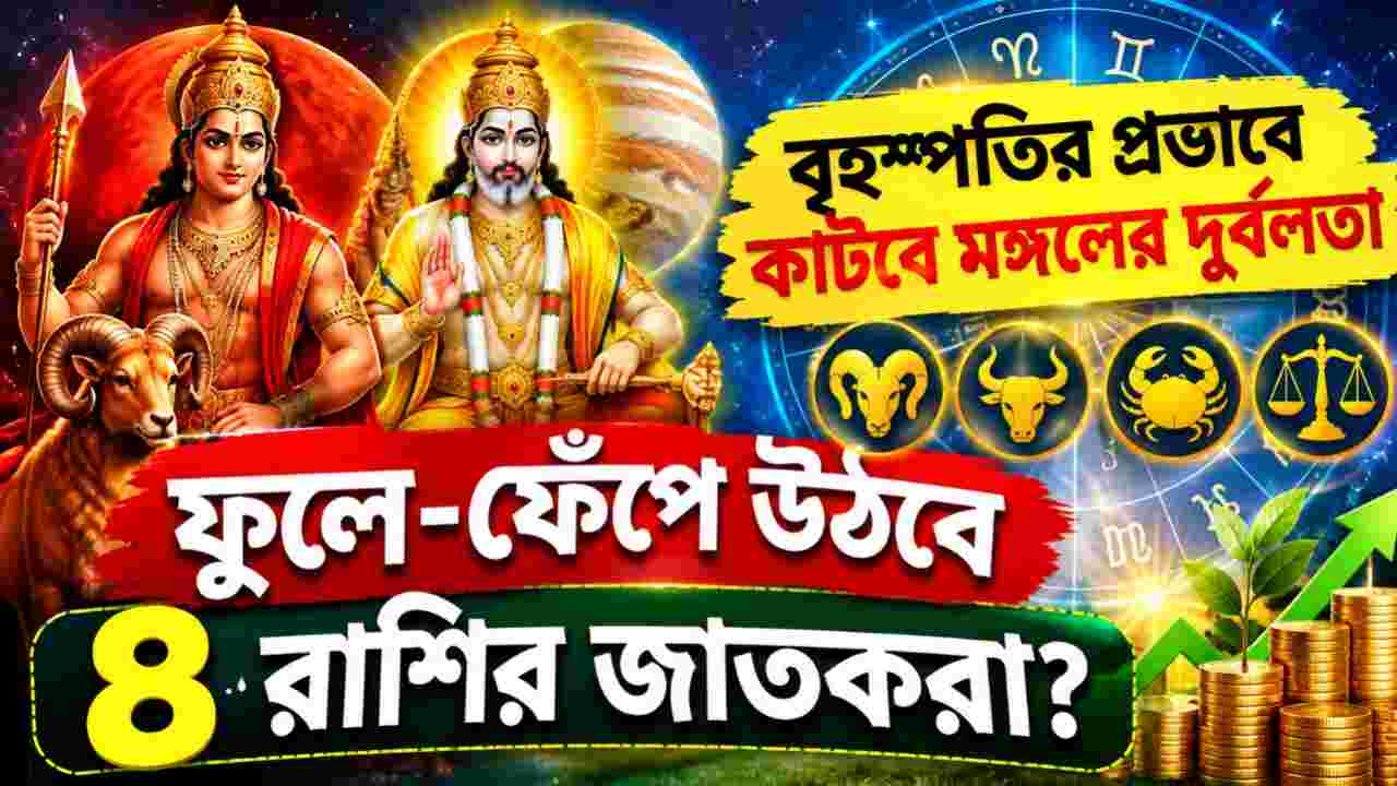 বৃহস্পতির প্রভাবে কাটবে মঙ্গলের দুর্বলতা, ফুলে-ফেঁপে উঠবে ৪ রাশি! কেরিয়ার-অর্থে আসবে বড় বদল