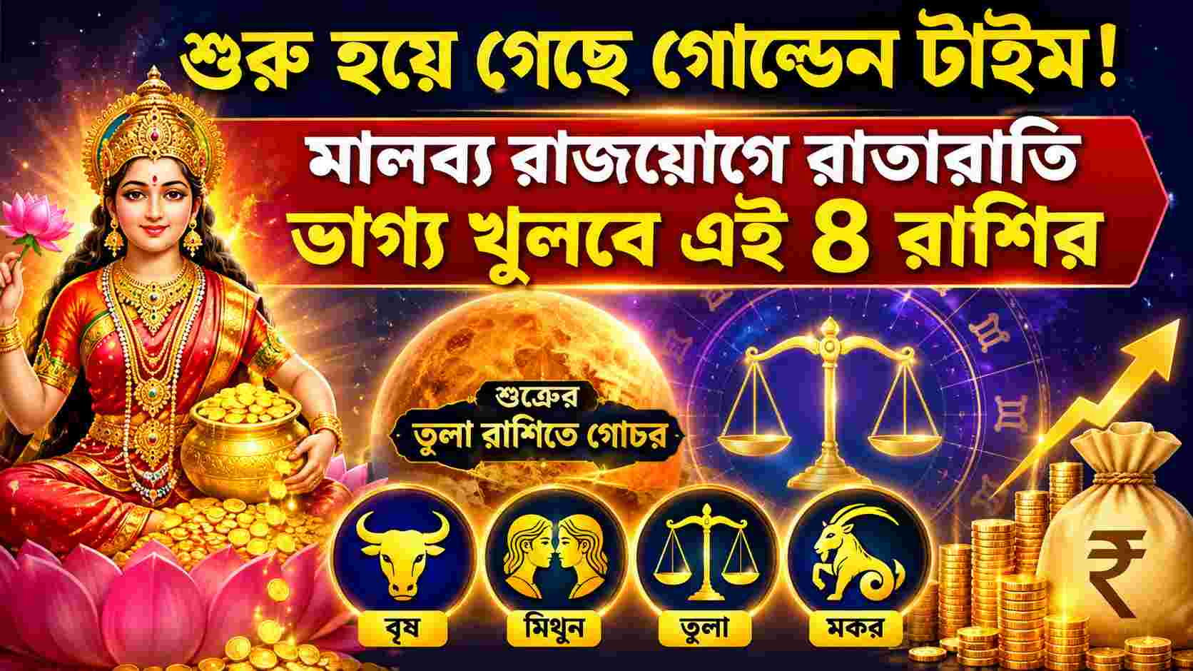 শুরু হয়ে গেছে গোল্ডেন টাইম! মালব্য রাজযোগে রাতারাতি ভাগ্য খুলবে এই ৪ রাশির