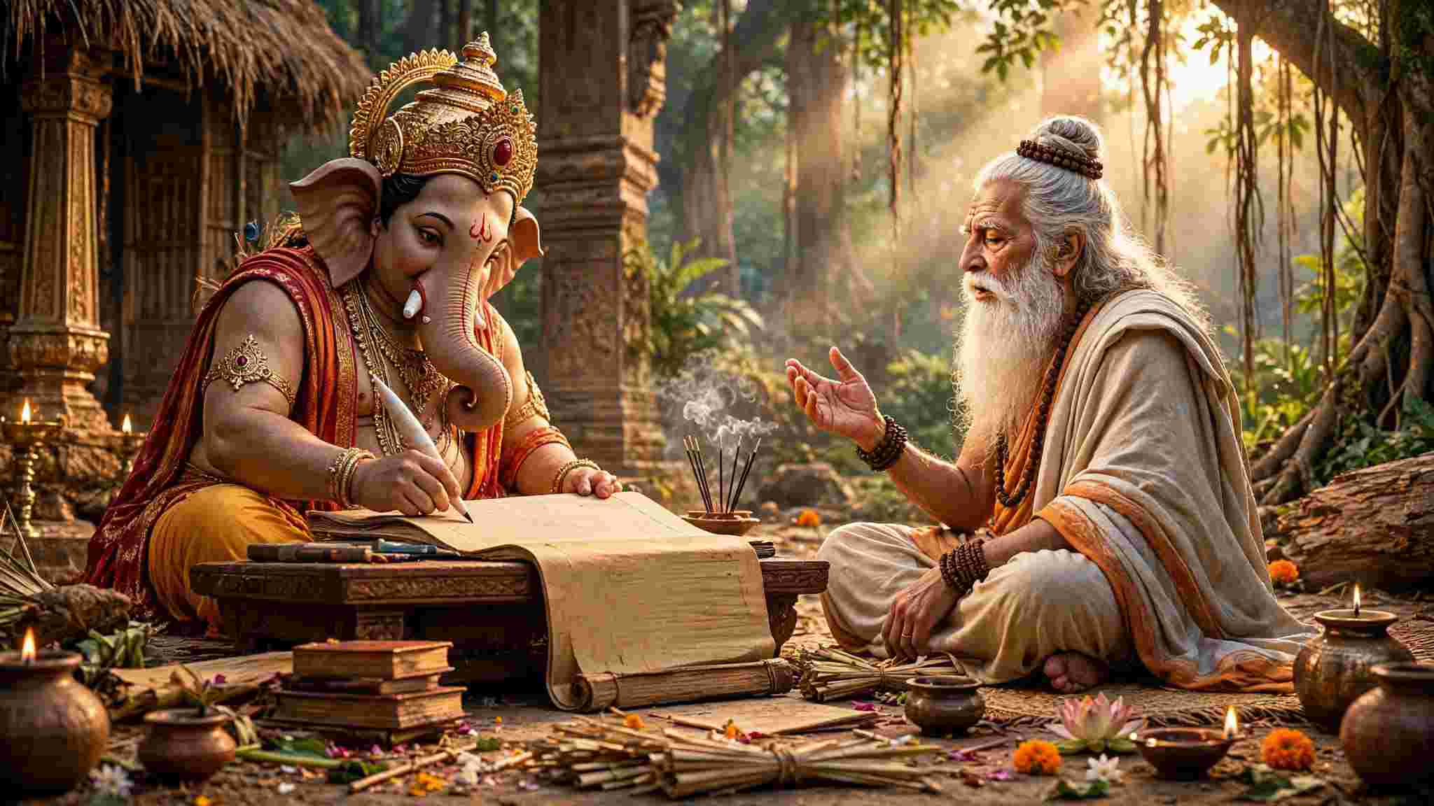কীভাবে গণেশ রচনা করলেন মহাভারত? জানুন বেদব্যাসের শর্ত, গণেশের আত্মত্যাগ ও ভাঙা দাঁতের রহস্য