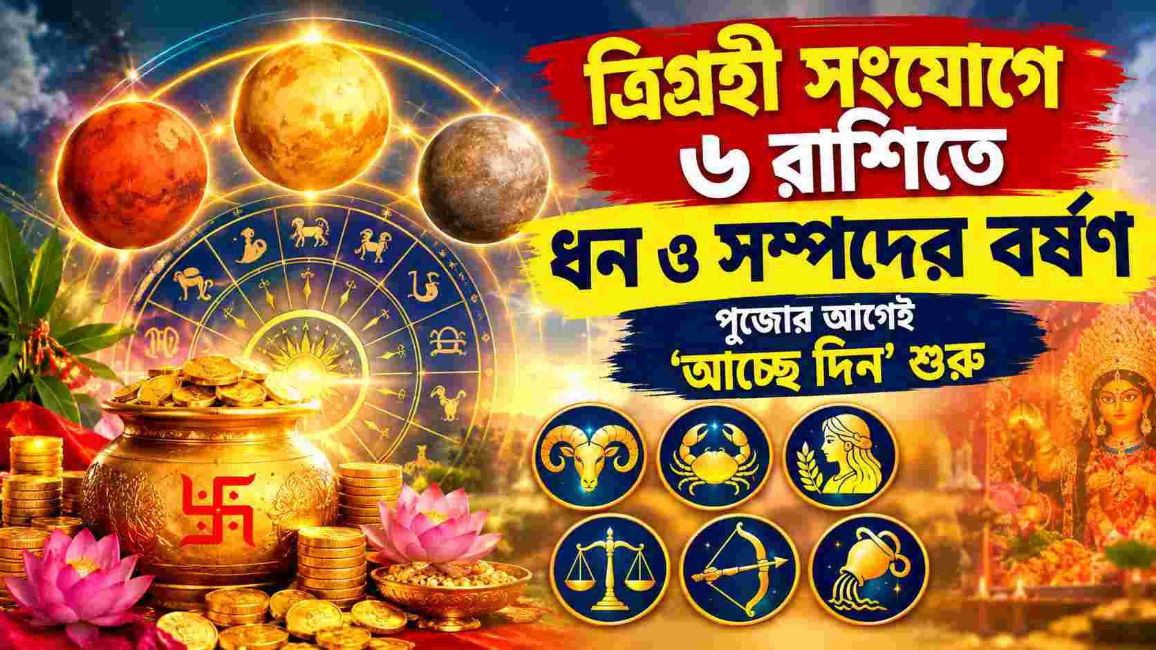 ত্রিগ্রহী সংযোগে ৬ রাশিতে ধন-সম্পদের বর্ষণ, পুজোর আগেই ‘আচ্ছে দিন’ শুরু