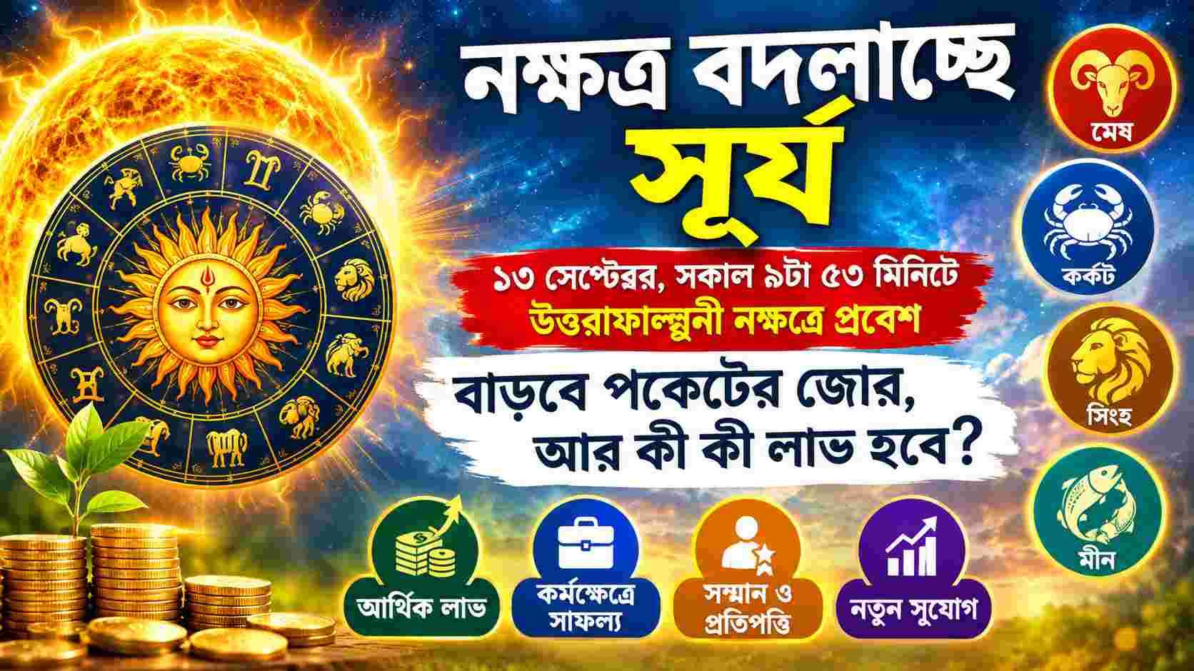 সূর্যের নক্ষত্র পরিবর্তনে ৪ রাশির ভাগ্যোদয়, বাড়বে আয়-সম্মান, মিলবে সাফল্য